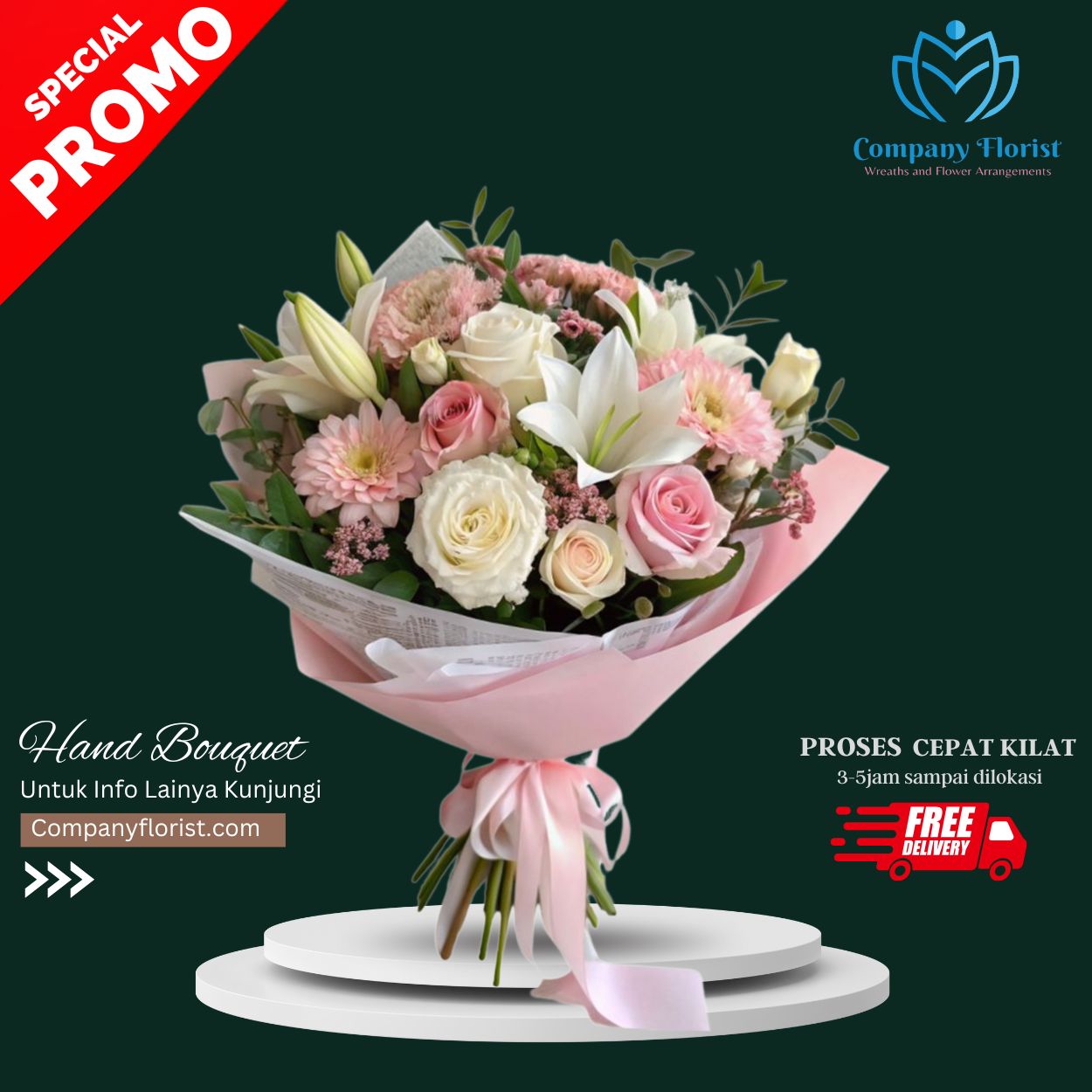 Hand Bouquet Elegant Pastel – Soft & Graceful – Company Florist